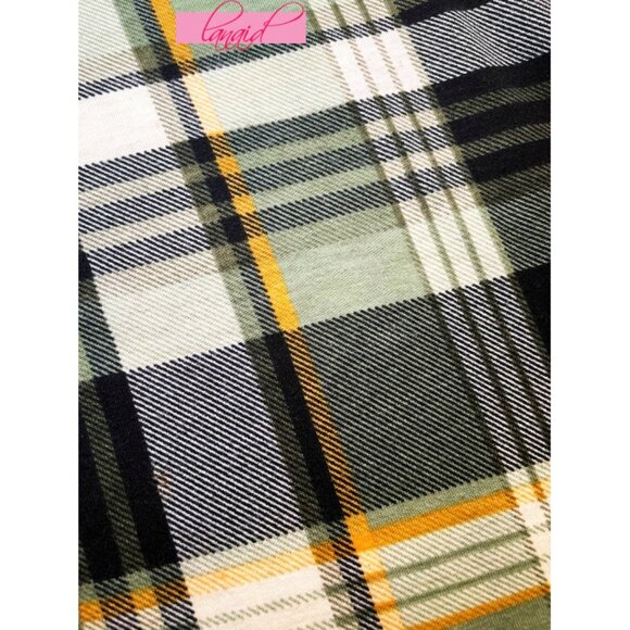 Ultra Flirt Green Plaid Tartan Flannel A-Line Button-Up Edgy Mini Shirt Dress M - Picture 3 of 9